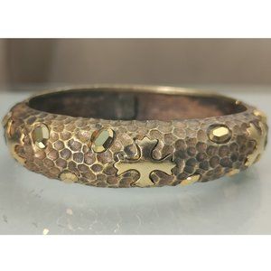 Tat2 Designs Hammered Gold Cross Swarovski Crystal Hinged Bangle Bracelet